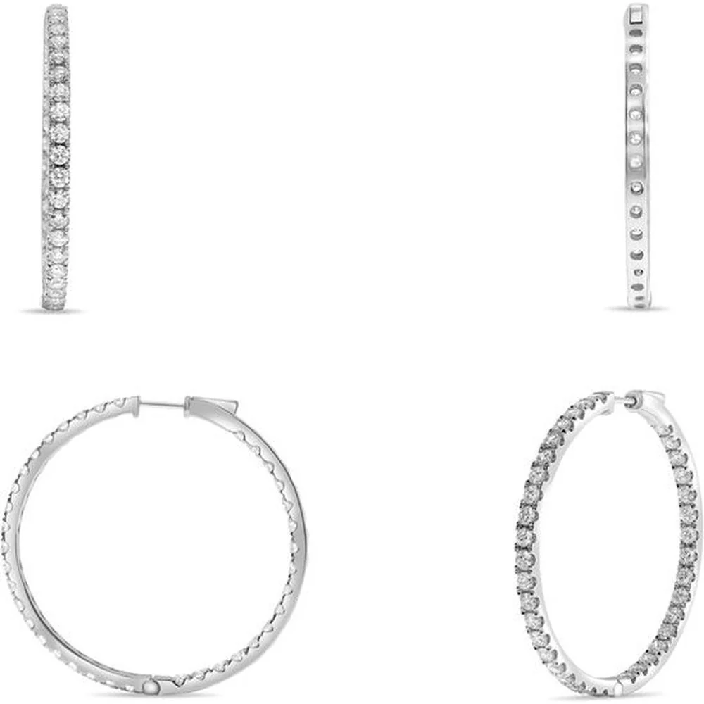 Roman & Jules - 14K White Gold Diamond Hoop Earrings with Micropavé Setting - 5.00 Carat Total Diamond Weight