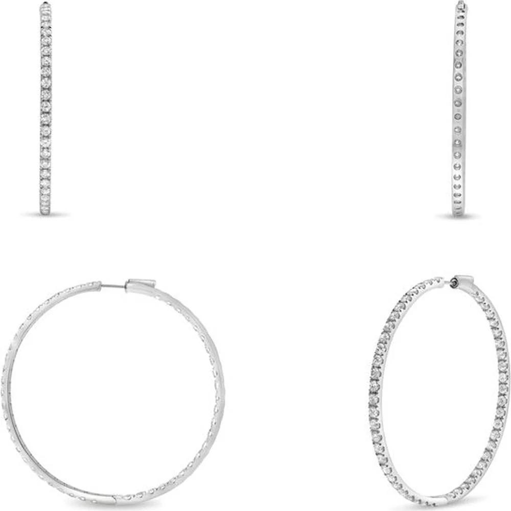 Roman & Jules - 14K White Gold Diamond Hoop Earrings with Micropavé Setting - 7.00 Round Diamonds - 3.5 Carat Total Diamond Weight