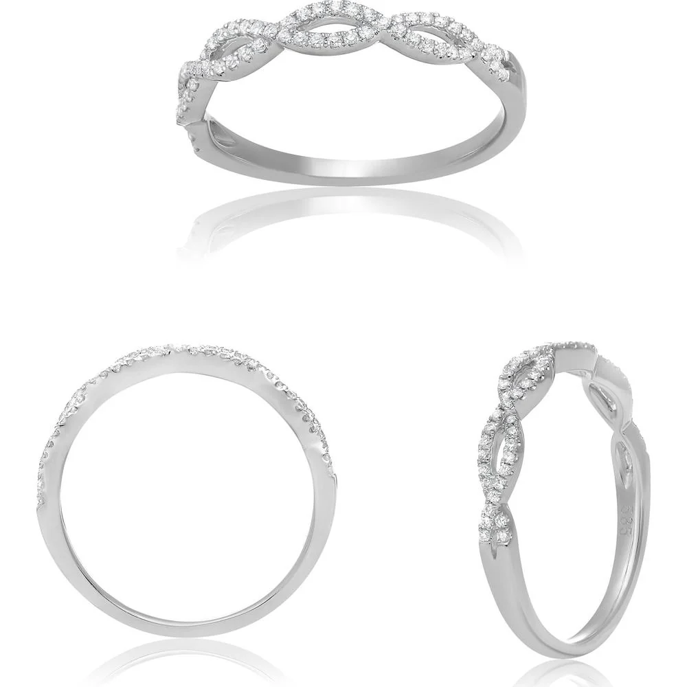 Roman & Jules - 14K White Gold Diamond Infinity Band with Micropavé Set Round Diamonds - 0.18 Carat Total Diamond Weight