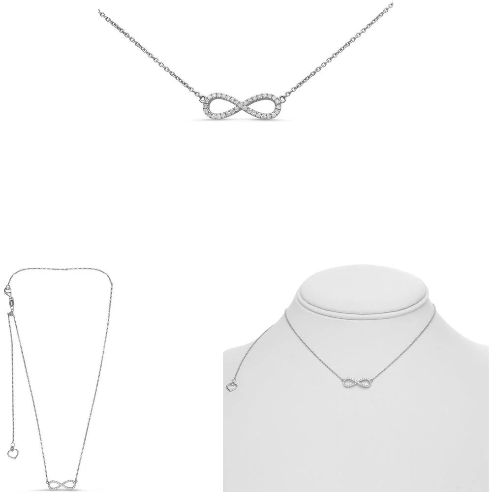 Roman & Jules - 14K White Gold Diamond Infinity Pendant Necklace with Round Diamonds - 0.15 Carat Total Diamond Weight