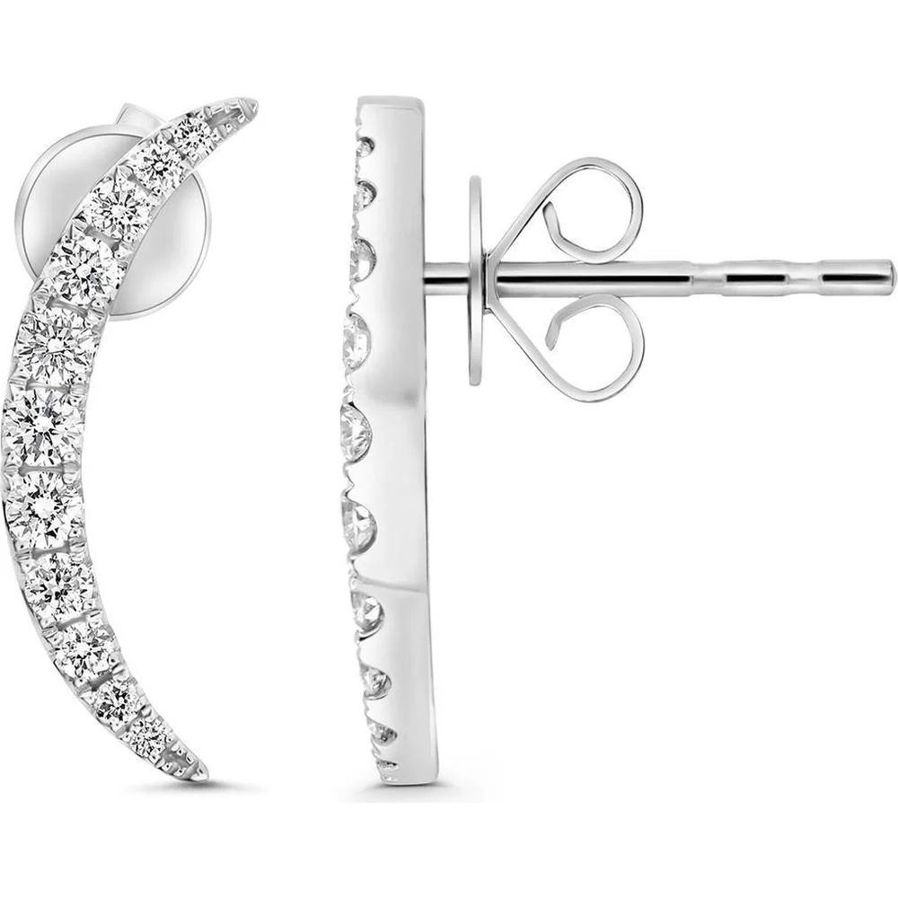Roman & Jules - 14K White Gold Diamond Moon Earrings with Micropavé Set Round Diamonds - 0.40 Carat Total Diamond Weight
