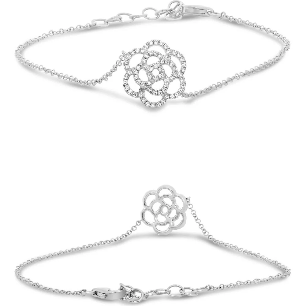 Roman & Jules - 14K White Gold Diamond Pave Flower Bracelet - 0.14 Carat Total Diamond Weight