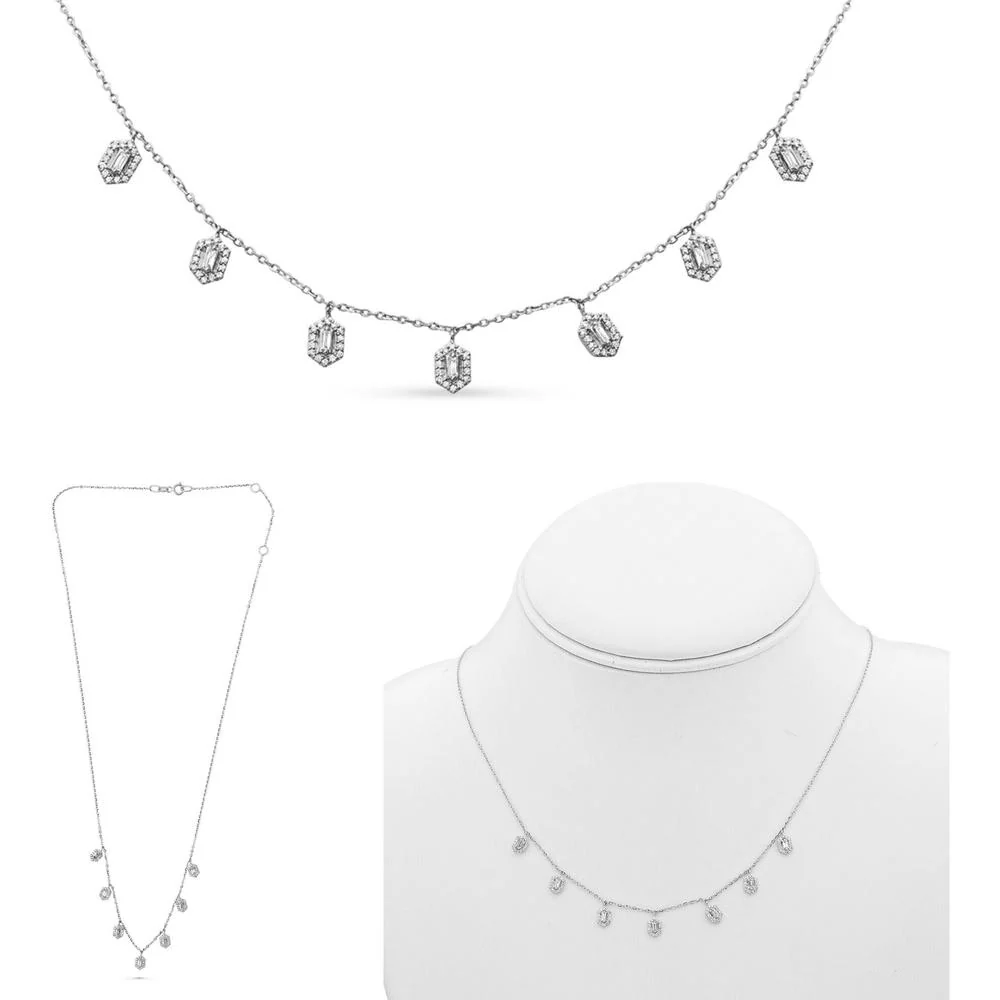 Roman & Jules - 14K White Gold Diamond Pendant Necklace with Round and Baguette Diamonds - 0.30 Carat Total Diamond Weight
