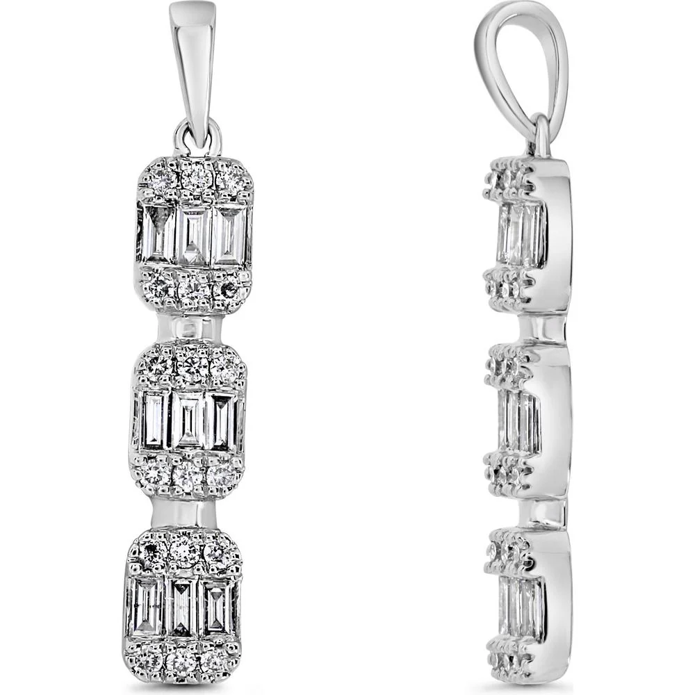 Roman & Jules - 14K White Gold Diamond Pendant with Round and Baguette Diamonds - 0.41 Carat Total Diamond Weight
