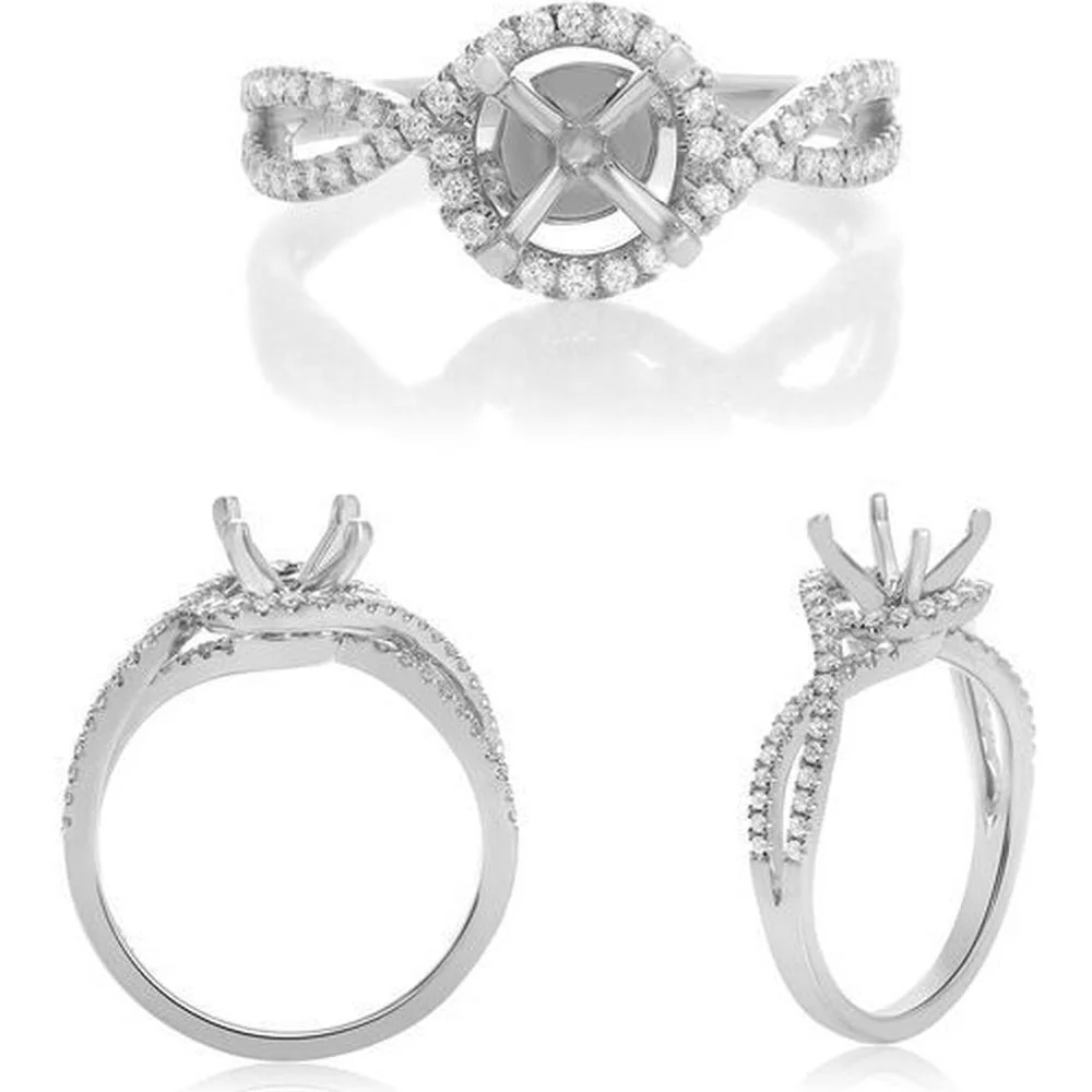 Roman & Jules - 14K White Gold Diamond Ring with Halo Setting and Twist Design - 0.32 Carat Total Diamond Weight