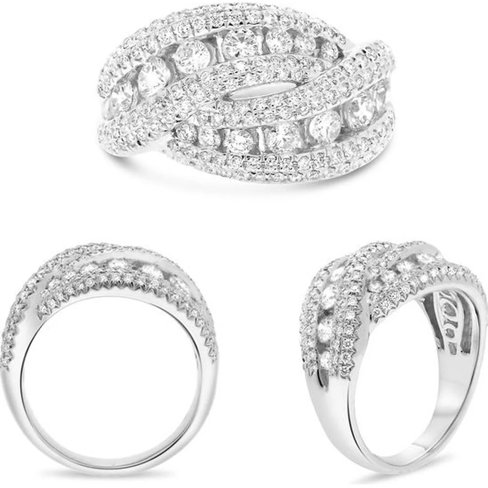Roman & Jules - 14K White Gold Diamond Ring with Interwoven Round Diamonds - 1.26 Carat Total Diamond Weight