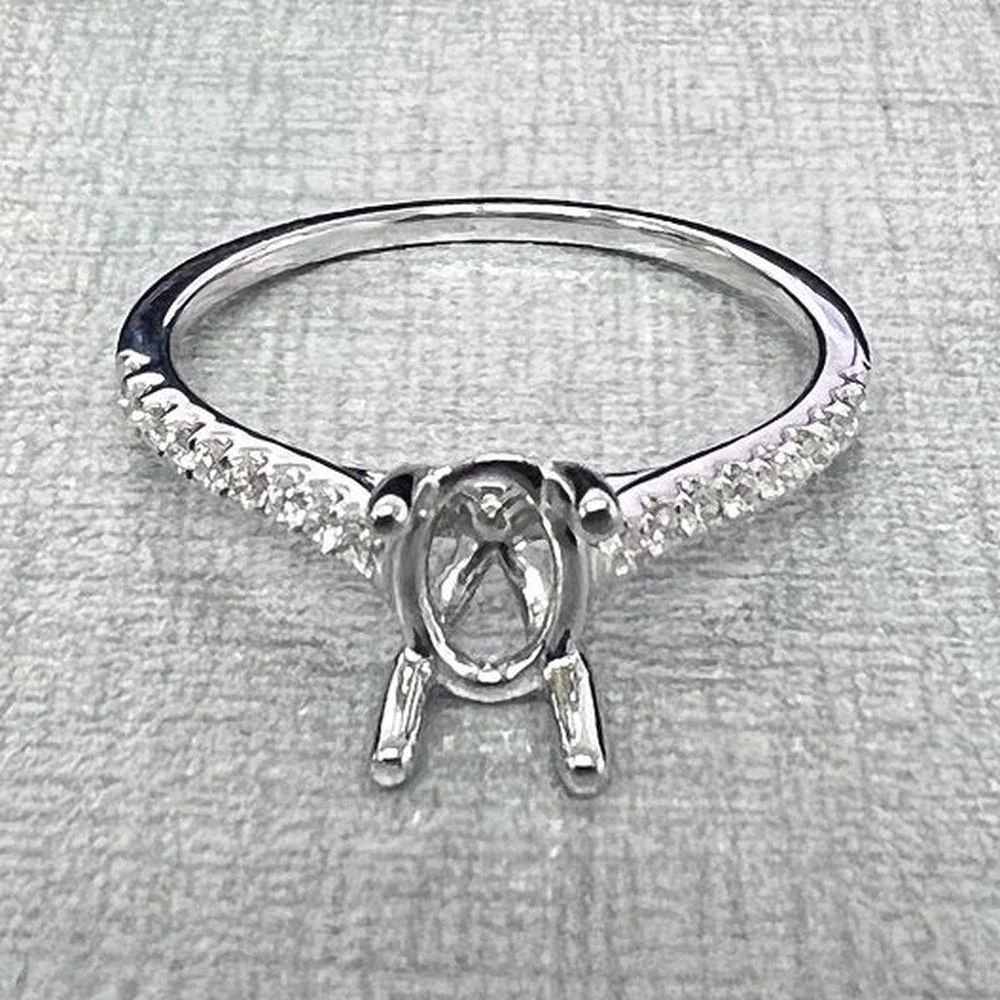 Roman & Jules - 14K White Gold Diamond Ring with Micropavé Round Diamonds - 0.12 Carat Total Diamond Weight