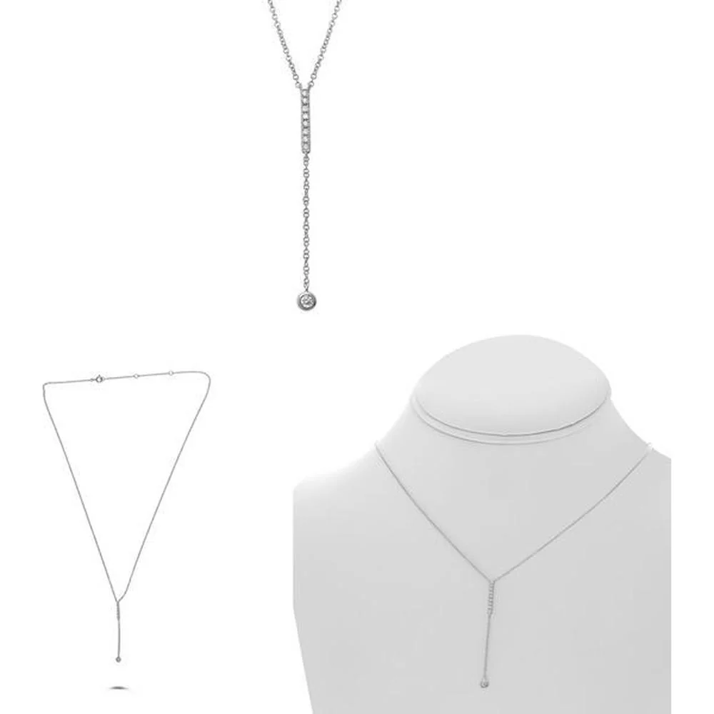Roman & Jules - 14K White Gold Diamond Vertical Bar Lariat Necklace with Round Diamonds - 0.14 Carat Total Diamond Weight