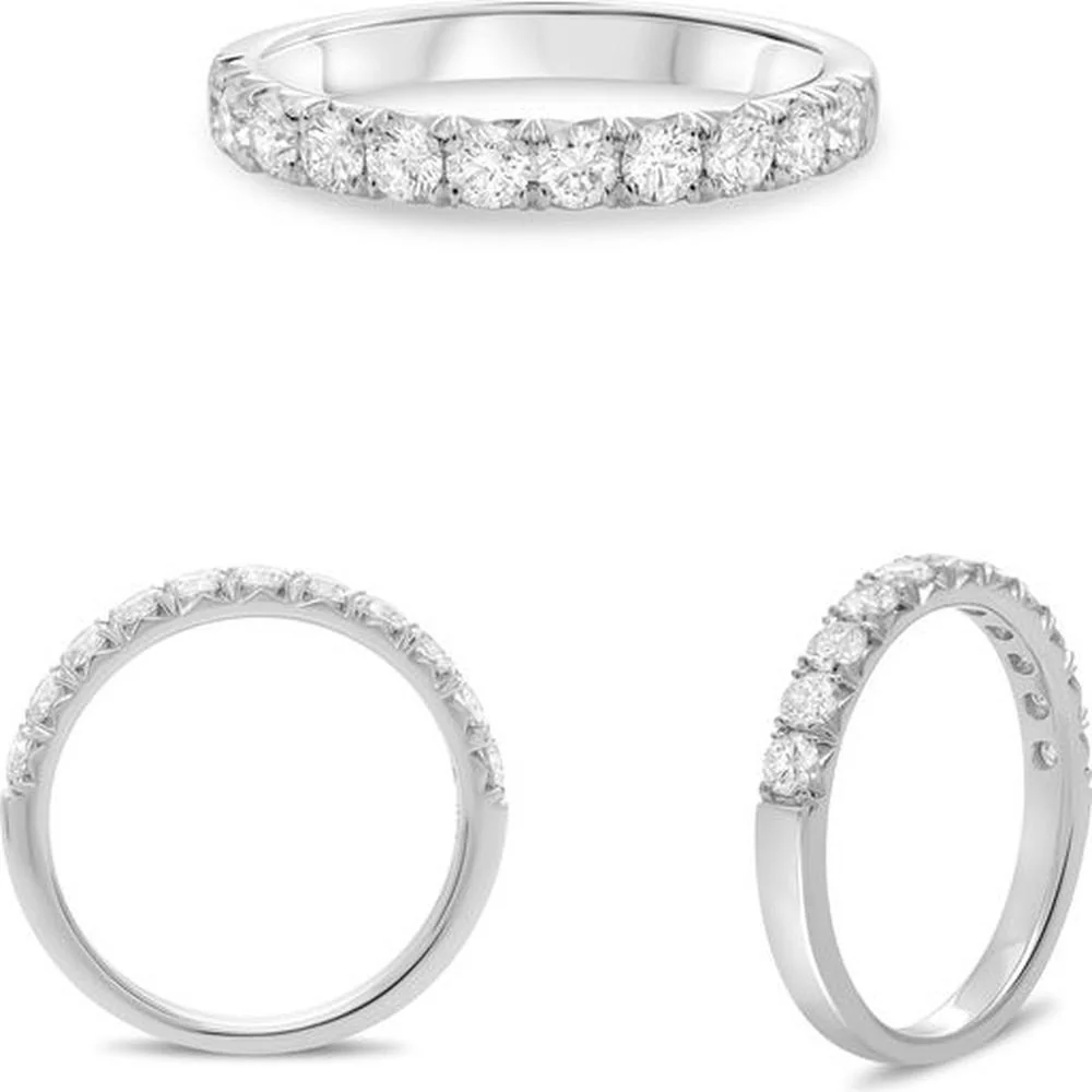Roman & Jules - 14K White Gold Diamond Wedding Band with French Pave Set Round Diamonds - 0.68 Carat Total Diamond Weight