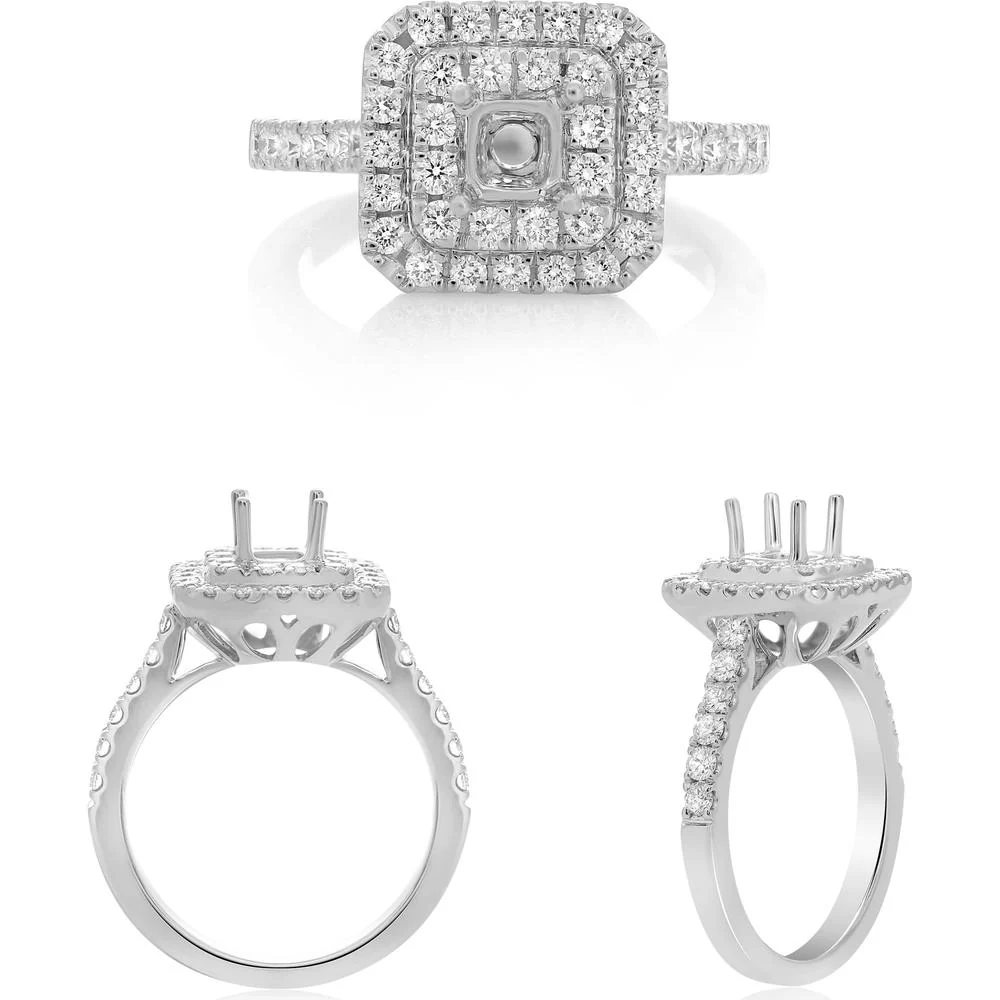 Roman & Jules - 14K White Gold Double Halo Engagement Setting with 0.75 Carat Round-Cut Diamonds