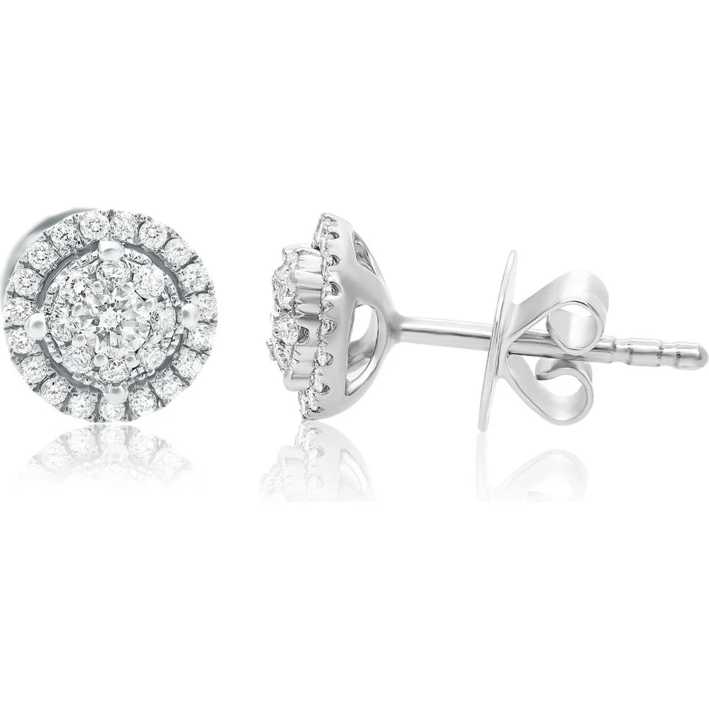 Roman & Jules - 14K White Gold Double Halo Stud Earrings with Round Diamonds - 0.38 Carat Total Diamond Weight