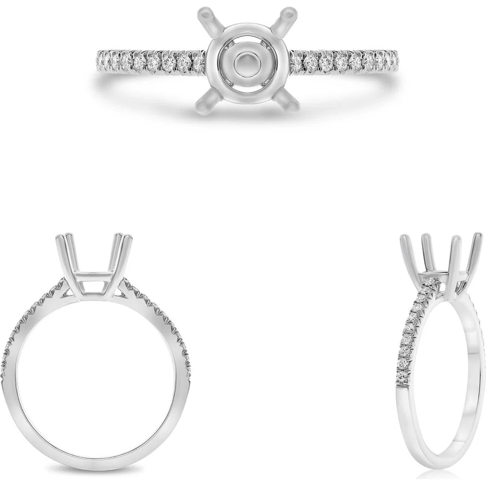 Roman & Jules - 14K White Gold Engagement Ring with Round Diamonds and French Pave Setting - 0.16 Carat Total Diamond Weight