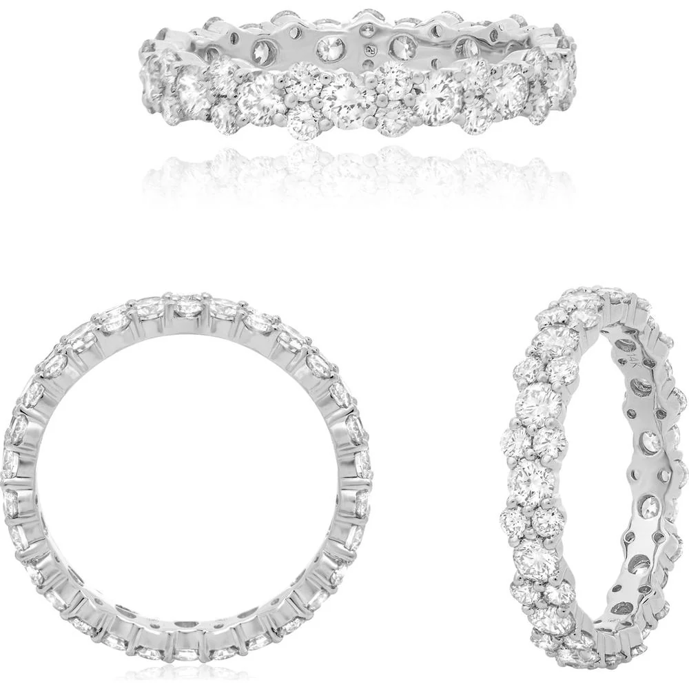 Roman & Jules - 14K White Gold Eternity Band with Cluster Set Round Diamonds - 1.84 Carat Total Diamond Weight