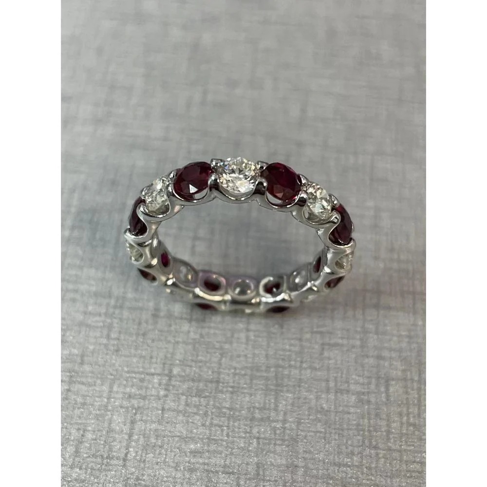 Roman & Jules - 14K White Gold Eternity Band with Round Rubies and Diamonds - 2.64 Carat Total Ruby and 1.86 Carat Total Diamond Weight