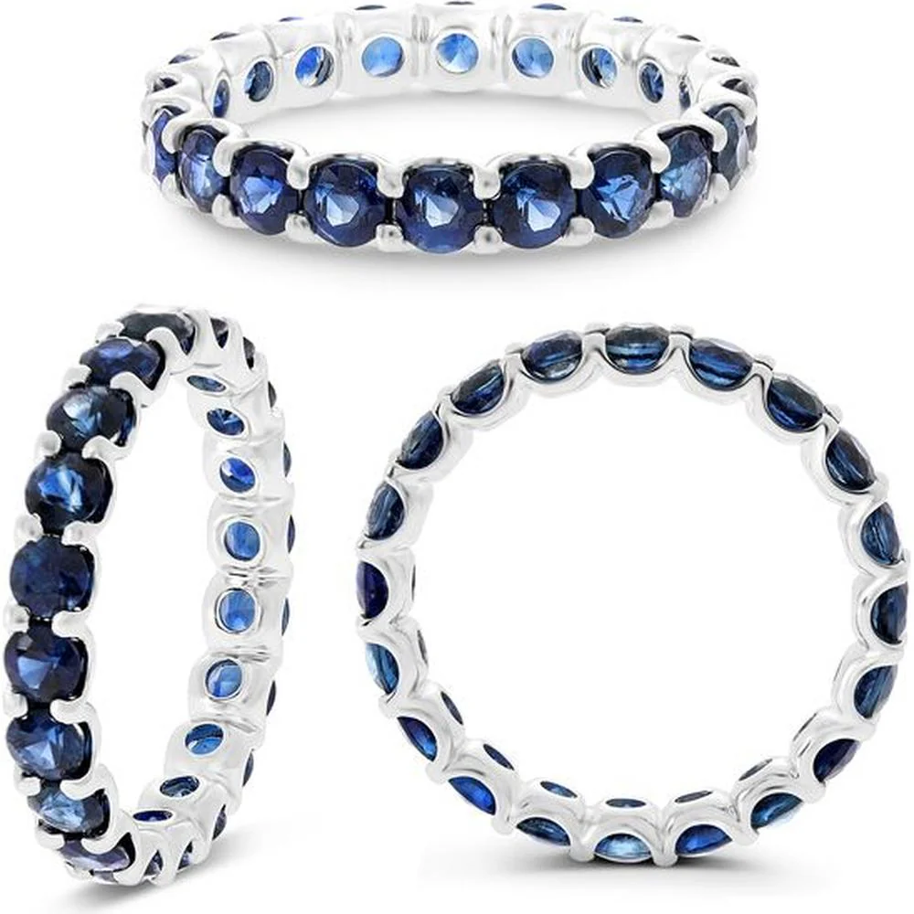 Roman & Jules - 14K White Gold Eternity Band with U-Prong Set Round Sapphires - 2.16 Carat Total Gemstone Weight