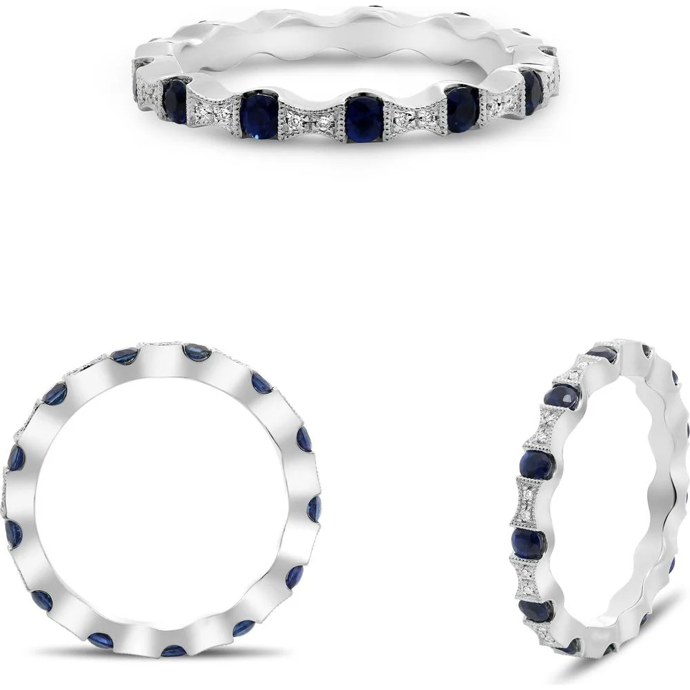 Roman & Jules - 14K White Gold Eternity Ring with Round Sapphires and Diamonds - 0.68 Carat Total Sapphire Weight