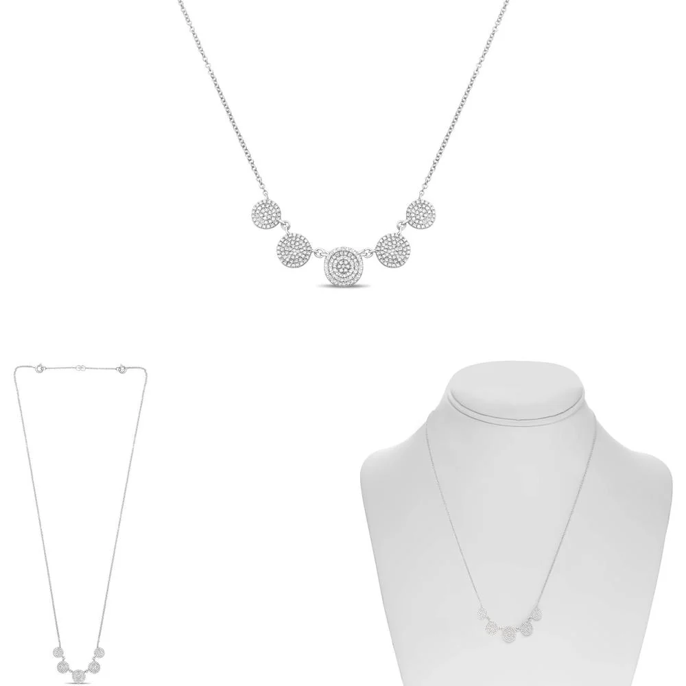 Roman & Jules - 14K White Gold Five Circle Diamond Pave Necklace with Cluster Design - 0.47 Carat Total Diamond Weight