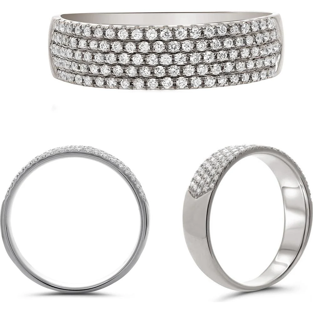 Roman & Jules - 14K White Gold Five Row Band with Round Diamonds - 0.30 Carat Total Diamond Weight