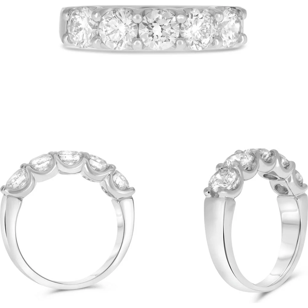 Roman & Jules - 14K White Gold Five-Stone Wedding Band with Round Brilliant Diamonds - 2.00 Carat Total Diamond Weight