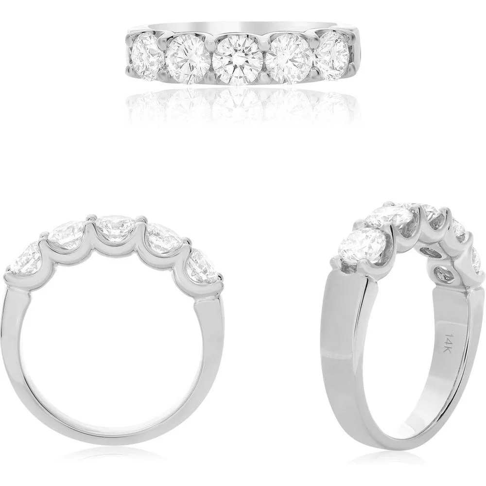 Roman & Jules - 14K White Gold Five-Stone Wedding Band with Round Diamonds - 1.50 Carat Total Diamond Weight
