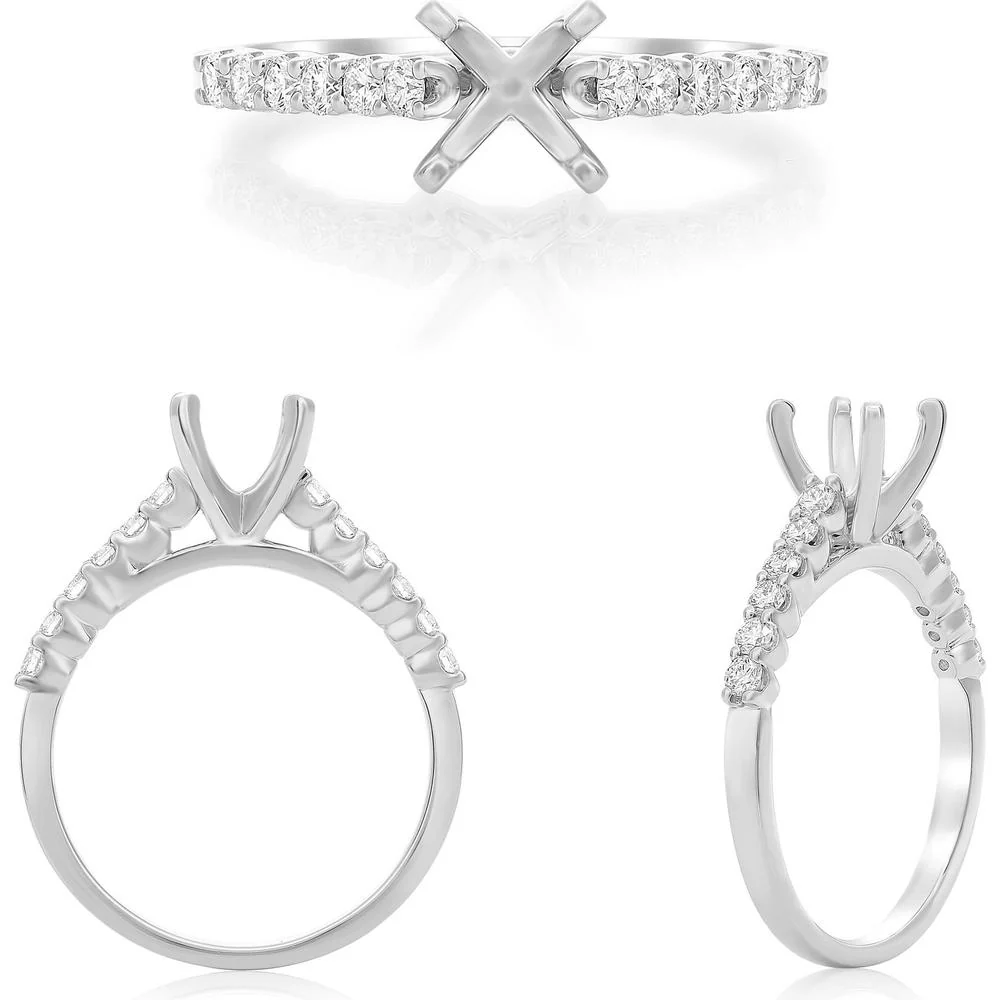 Roman & Jules - 14K White Gold Four Prong Diamond Shank Engagement Setting with Round Diamonds - 0.31 Carat Total Diamond Weight
