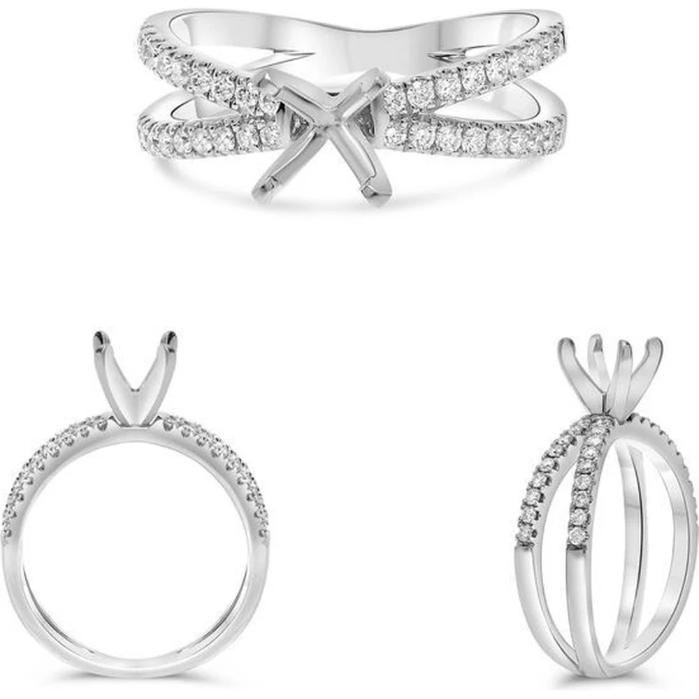 Roman & Jules - 14K White Gold Four Prong Engagement Ring with 0.33 Carat Round Accent Diamonds