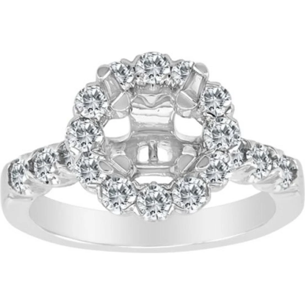 Roman & Jules - 14K White Gold Four Prong Halo Engagement Ring with 0.64 Carat Round Diamond
