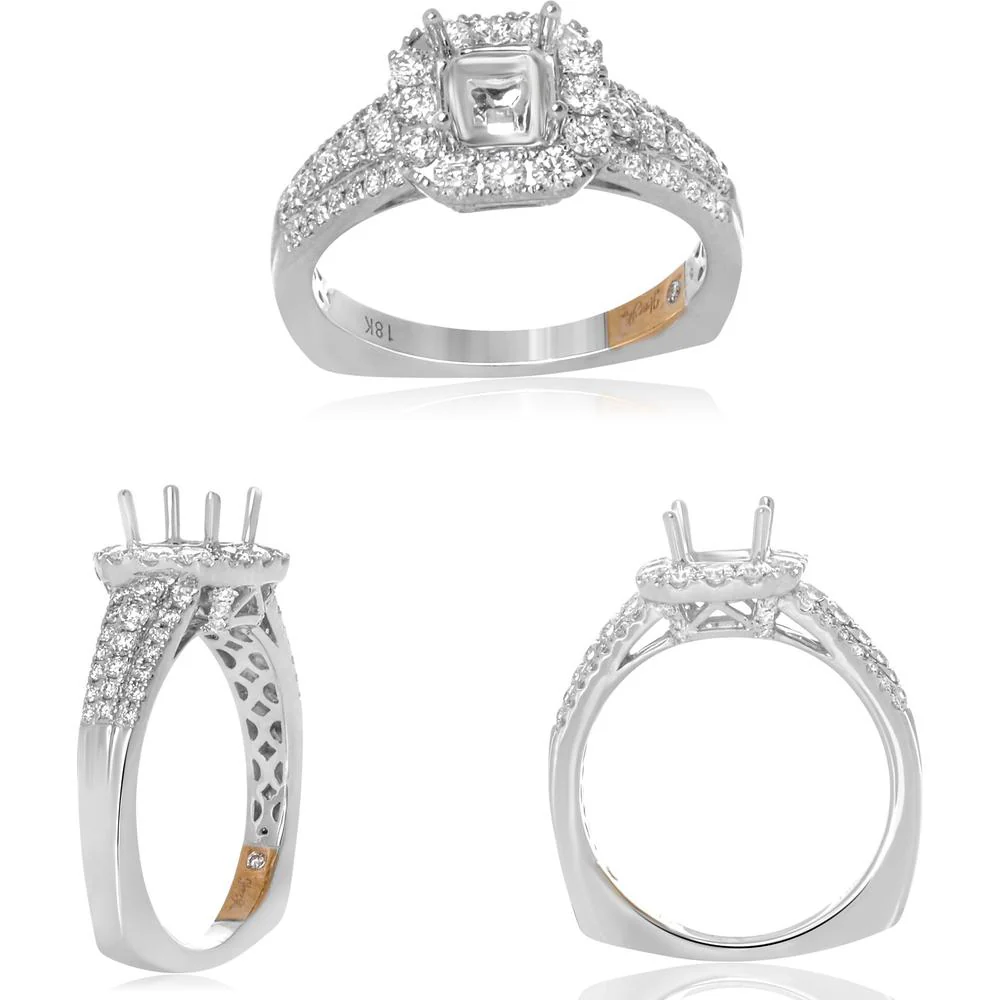Roman & Jules - 14K White Gold Four Prong Halo Engagement Ring with 0.71 Carat Round Diamonds