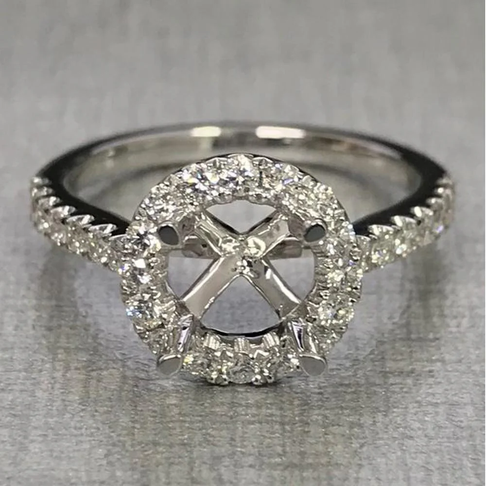 Roman & Jules - 14K White Gold Four Prong Halo Engagement Ring with Round Diamond - 0.55 Carat Total Diamond Weight