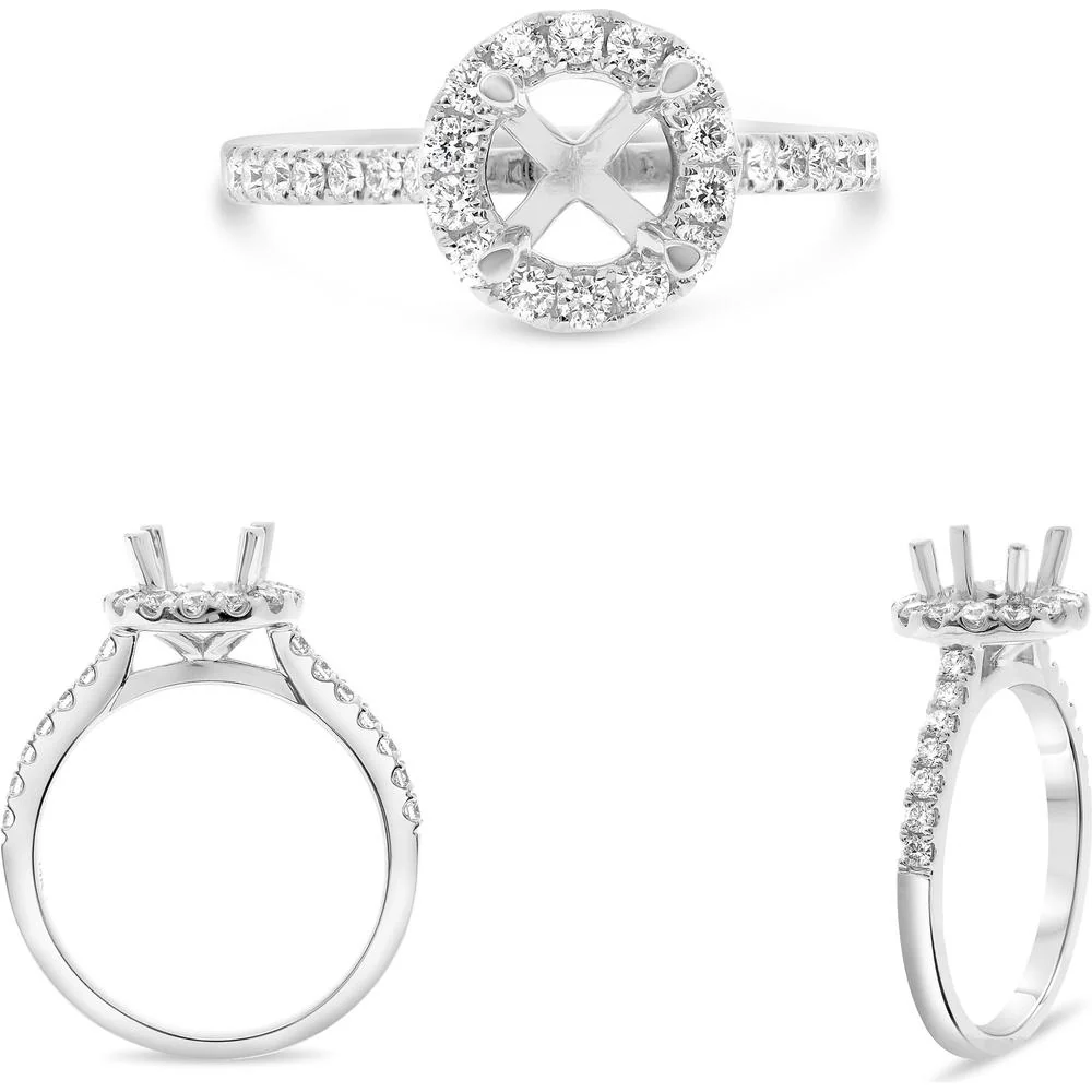 Roman & Jules - 14K White Gold Four-Prong Halo Engagement Ring with Round Diamonds - 0.45 Carat Total Diamond Weight