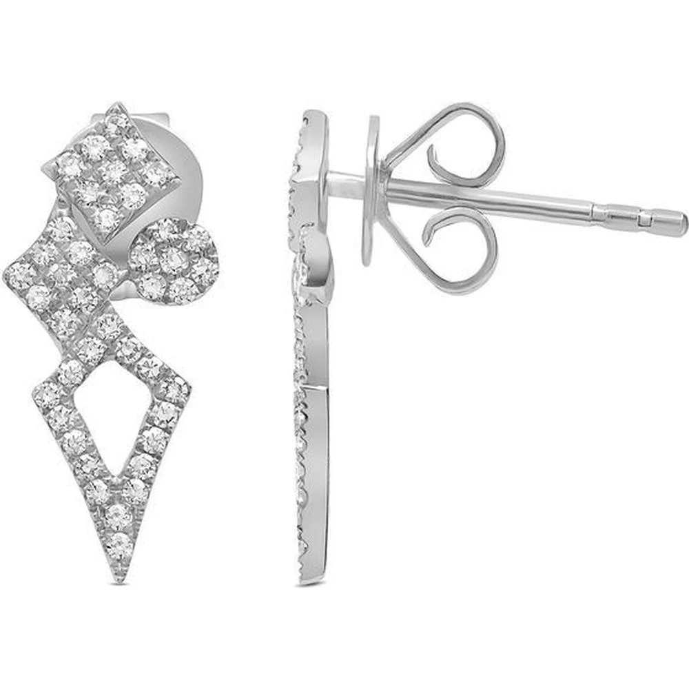 Roman & Jules - 14K White Gold Geometric Stud Earrings with Round Pave Diamonds - 0.38 Carat Total Diamond Weight