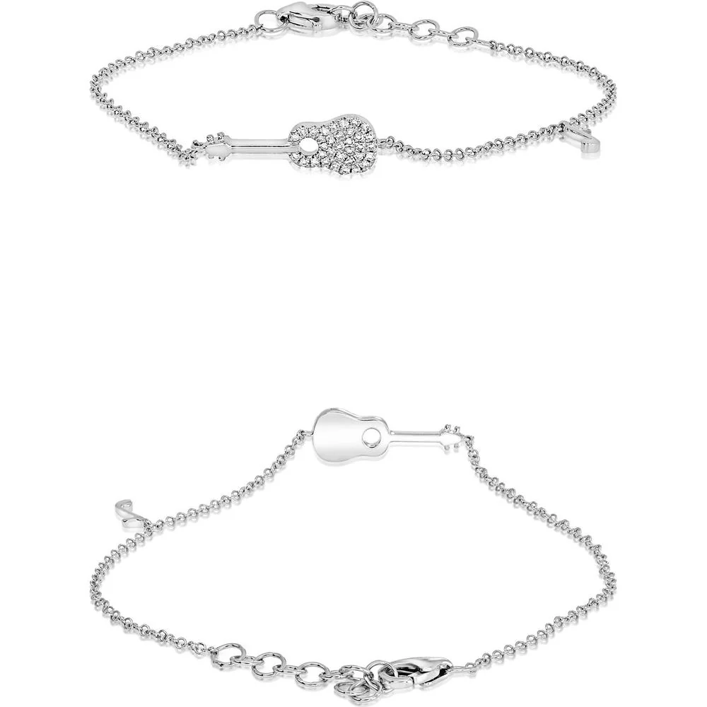 Roman & Jules - 14K White Gold Guitar Bracelet with 0.10 Carat Round Diamonds