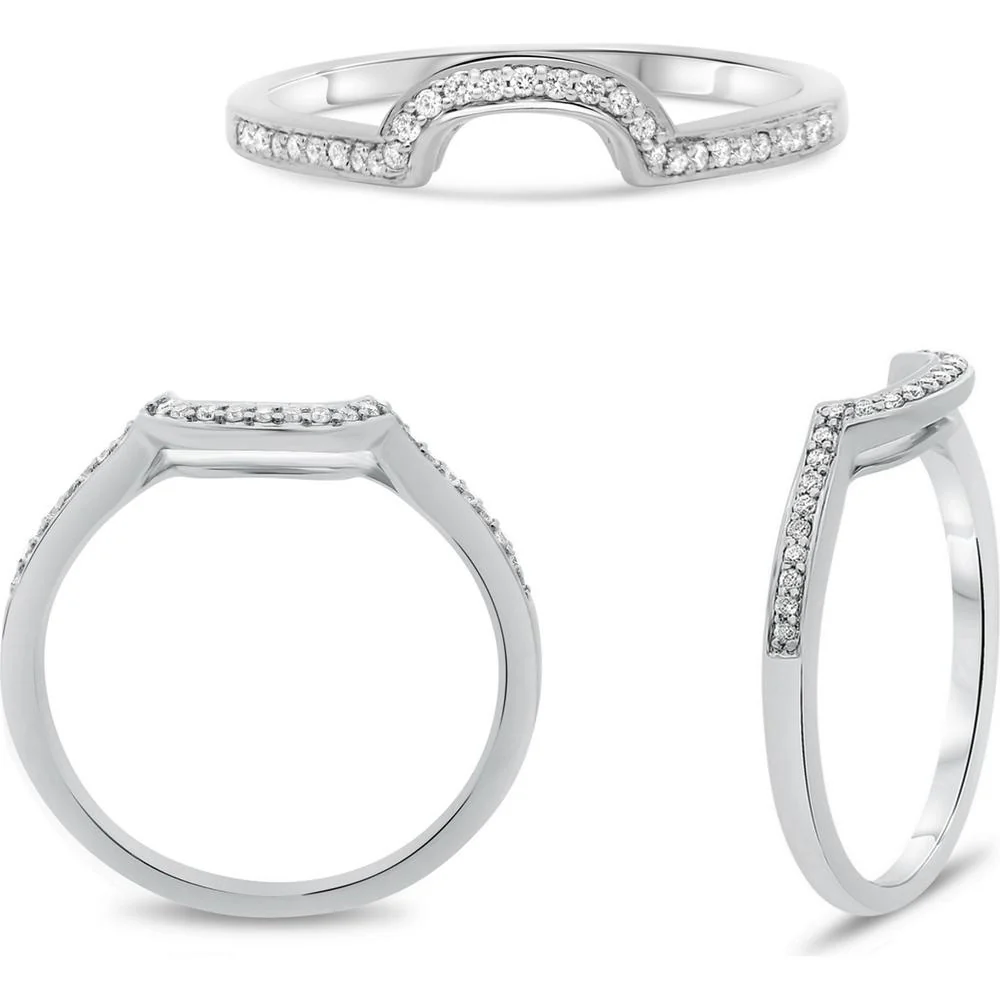 Roman & Jules - 14K White Gold Half Pave Curved Diamond Band with 0.09 Carat Total Diamond Weight