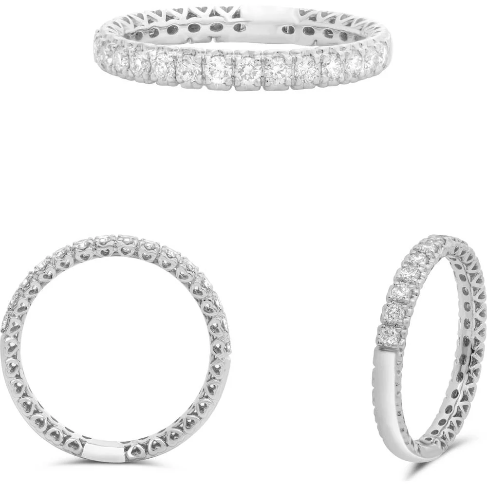 Roman & Jules - 14K White Gold Half Pave Diamond Band with Hidden Hearts - 0.40 Carat Total Diamond Weight