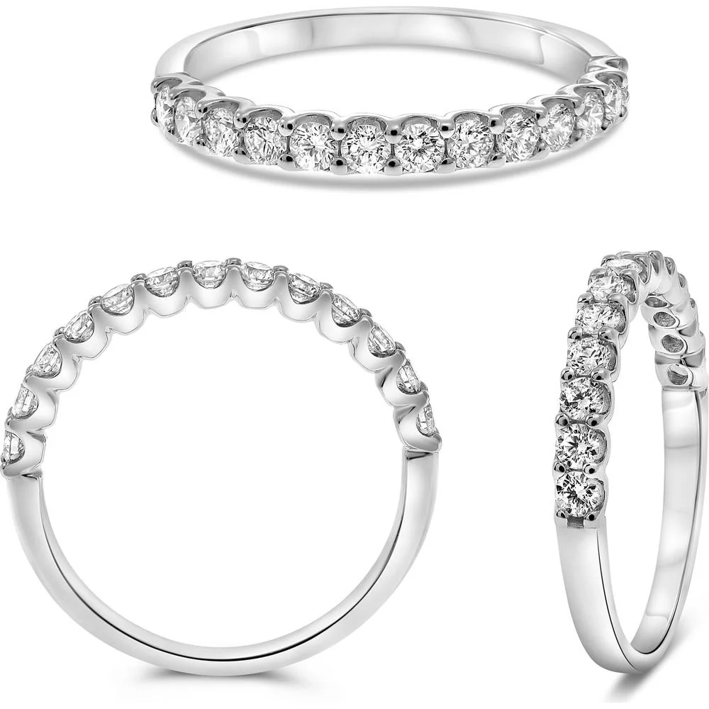 Roman & Jules - 14K White Gold Halfway Diamond Band with 13 Round Brilliant-Cut Diamonds - 0.50 Carat Total Diamond Weight