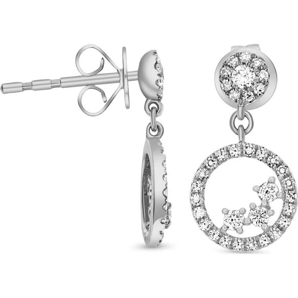Roman & Jules - 14K White Gold Halo Diamond Earrings - 0.34 Carat Total Diamond Weight