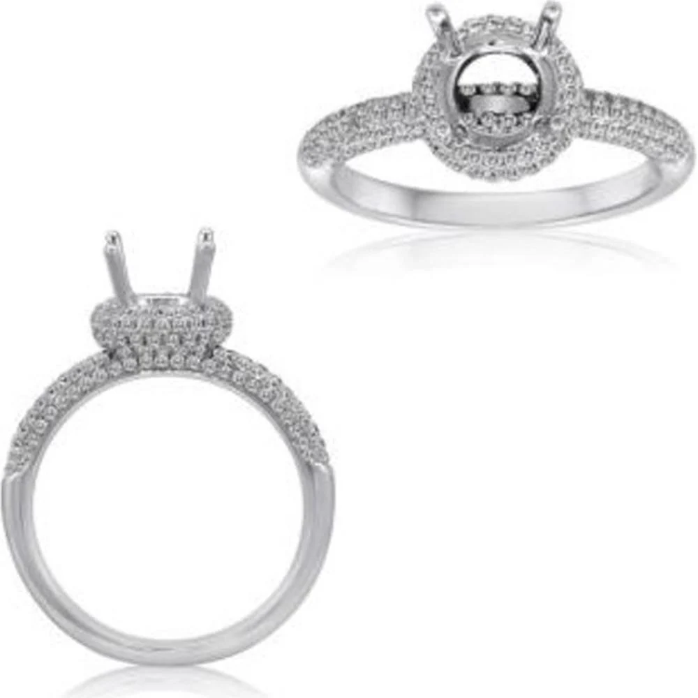 Roman & Jules - 14K White Gold Halo Diamond Ring with Pave Setting - 0.66 Carat Total Diamond Weight