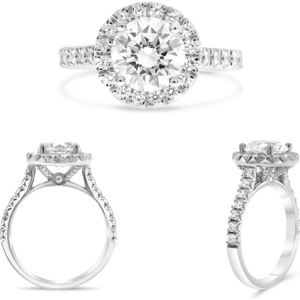 Roman & Jules - 14K White Gold Halo Engagement Ring with 0.68 Carat Round Diamond Center Stone