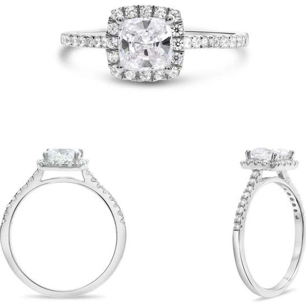 Roman & Jules - 14K White Gold Halo Engagement Ring with Round Diamond - 0.27 Carat Total Diamond Weight