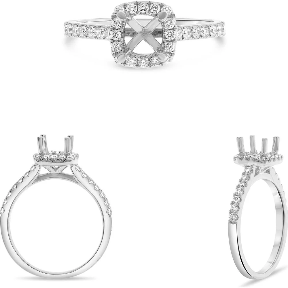 Roman & Jules - 14K White Gold Halo Engagement Ring with Round Diamond - 0.42 Carat Total Diamond Weight