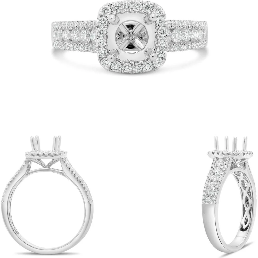 Roman & Jules - 14K White Gold Halo Engagement Ring with Round Diamond - 0.64 Carat Total Diamond Weight