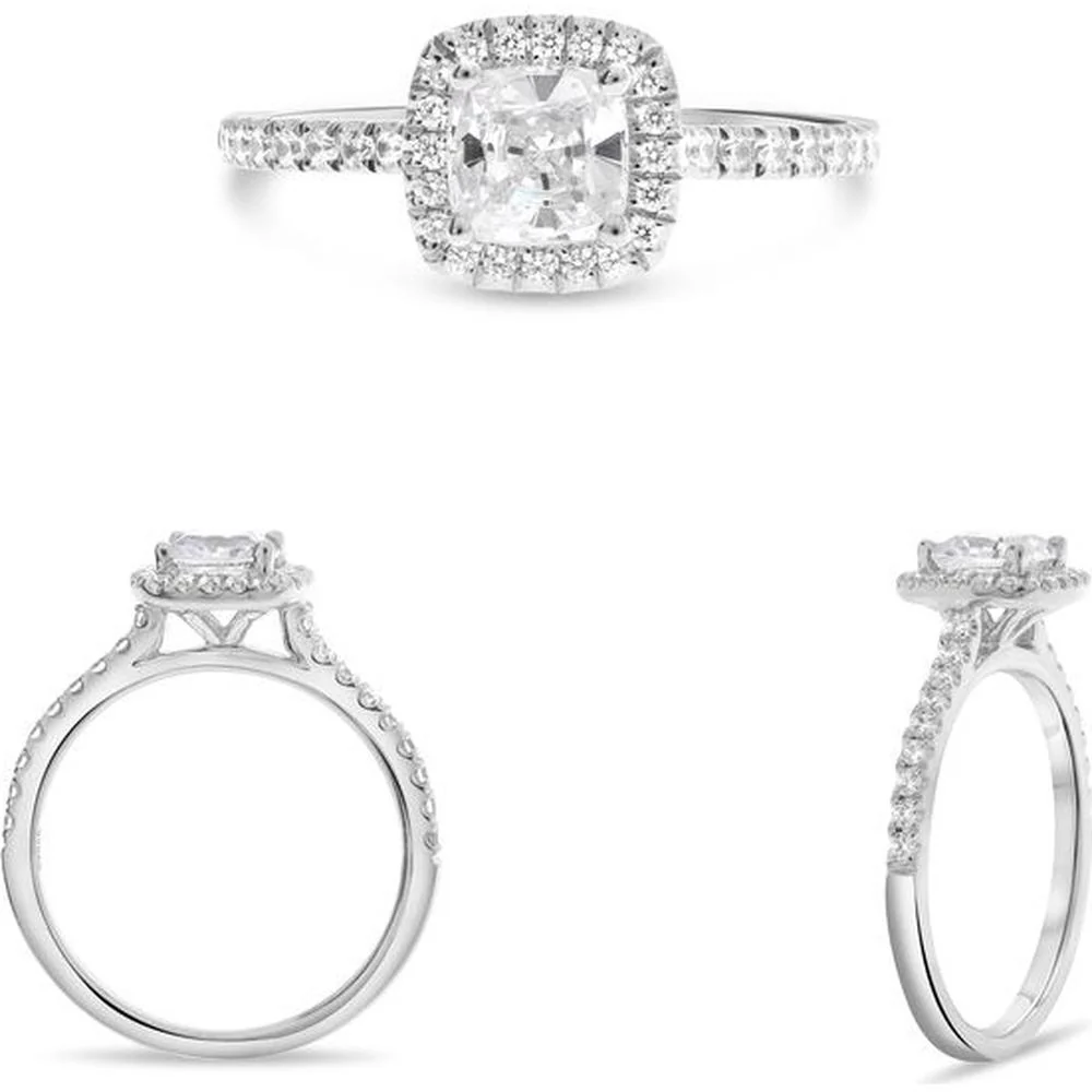Roman & Jules - 14K White Gold Halo Engagement Ring with Round Diamonds - 0.27 Carat Total Diamond Weight