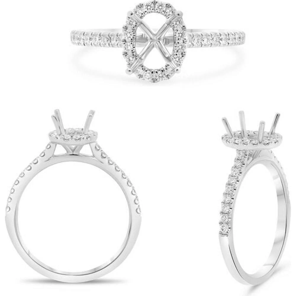 Roman & Jules - 14K White Gold Halo Engagement Setting with Micropavé Round Diamonds - 0.29 Carat Total Diamond Weight