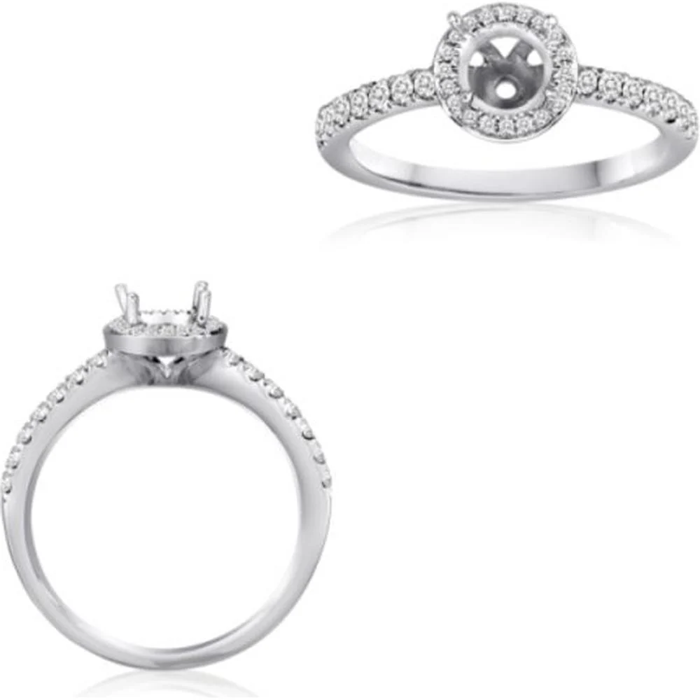 Roman & Jules - 14K White Gold Halo Round Diamond Ring - 0.27 Carat Total Diamond Weight