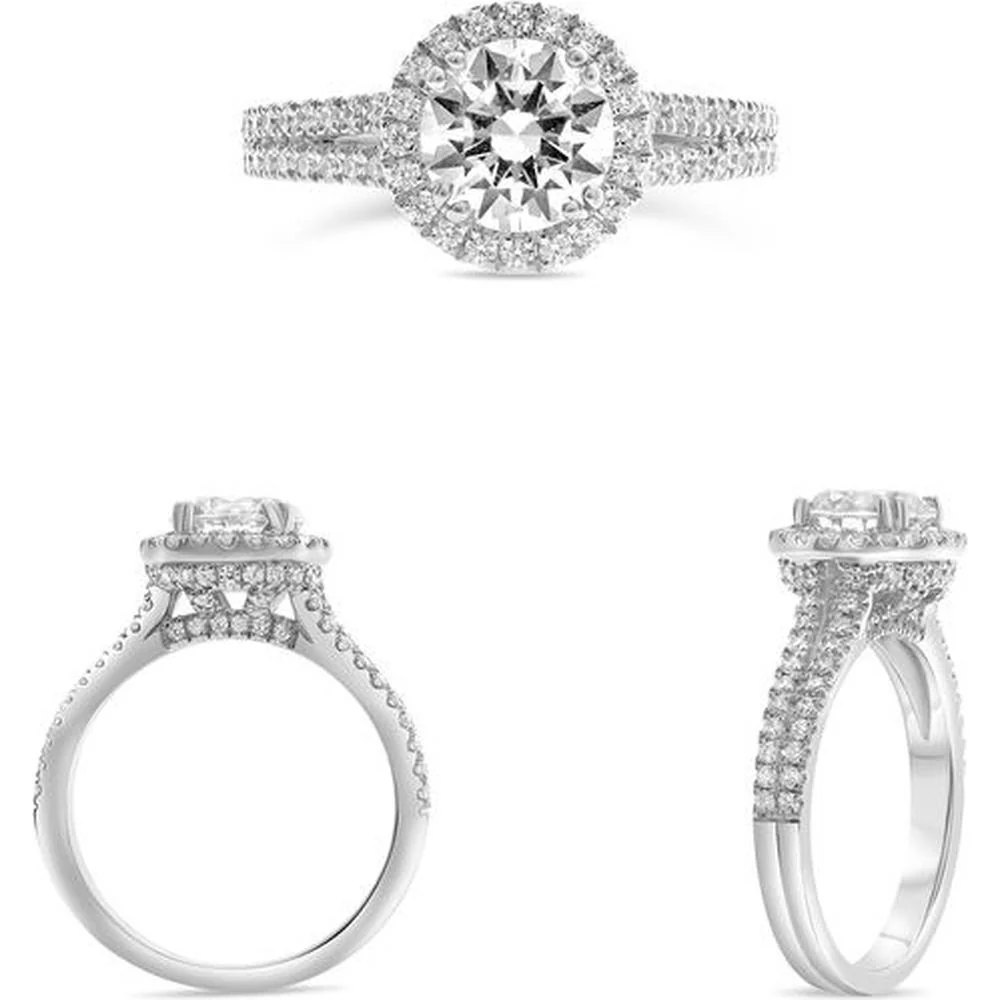 Roman & Jules - 14K White Gold Halo Round Diamond Ring - 0.61 Carat Total Diamond Weight