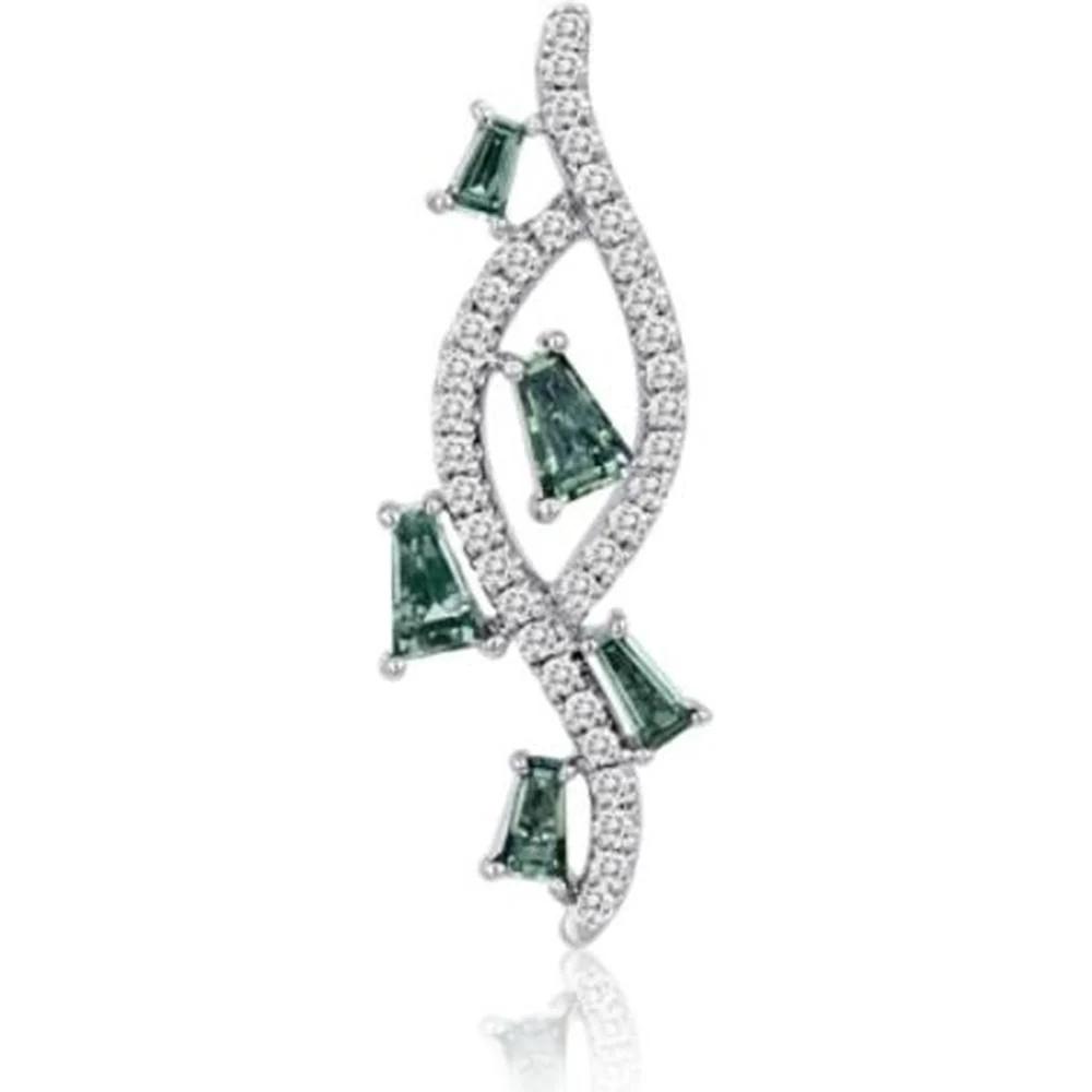 Roman & Jules - 14K White Gold Hanging Pendant with Round and Baguette Green & White Diamonds - 0.71 Carat Total Diamond Weight