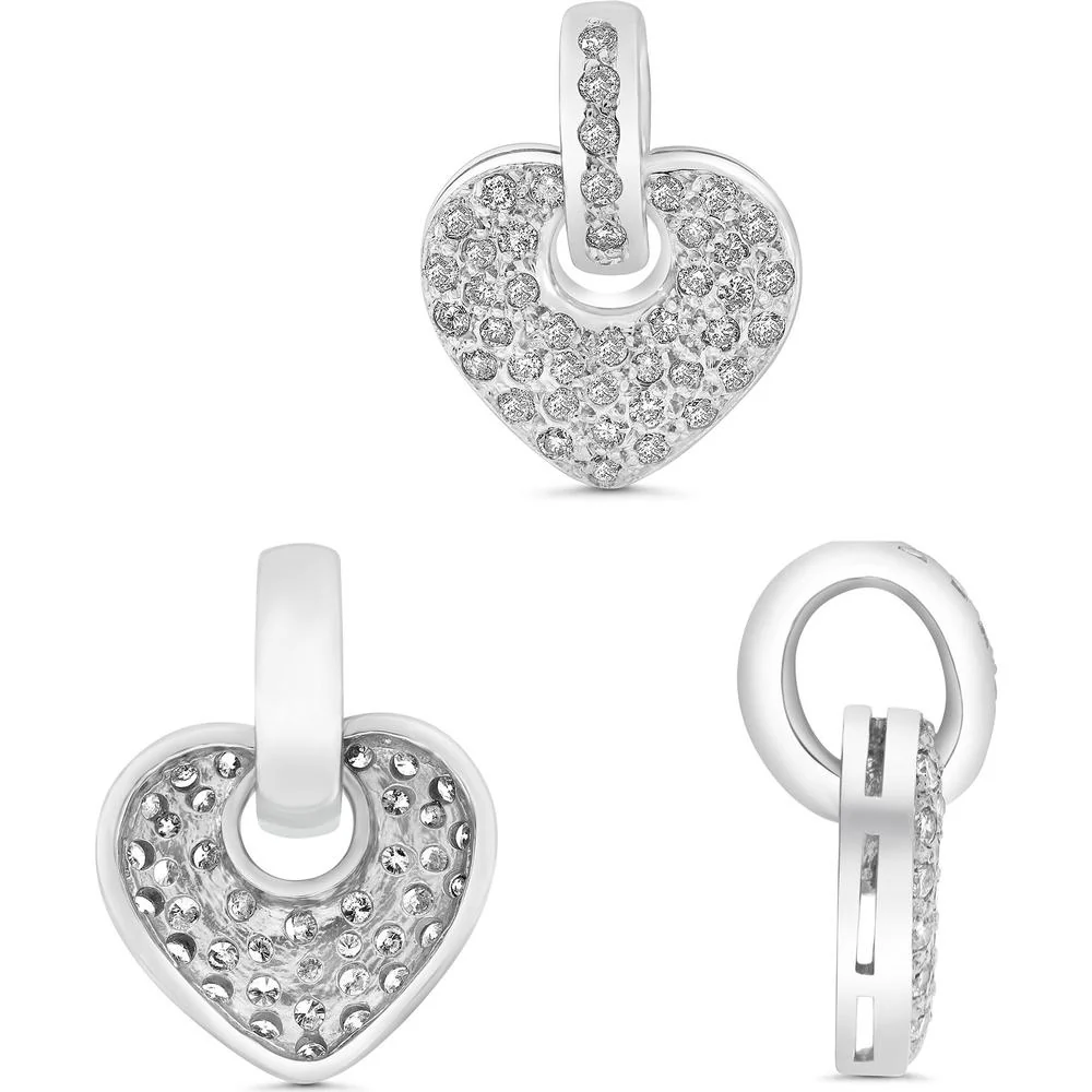 Roman & Jules - 14K White Gold Heart Pendant with Round Diamonds - 0.83 Carat Total Diamond Weight