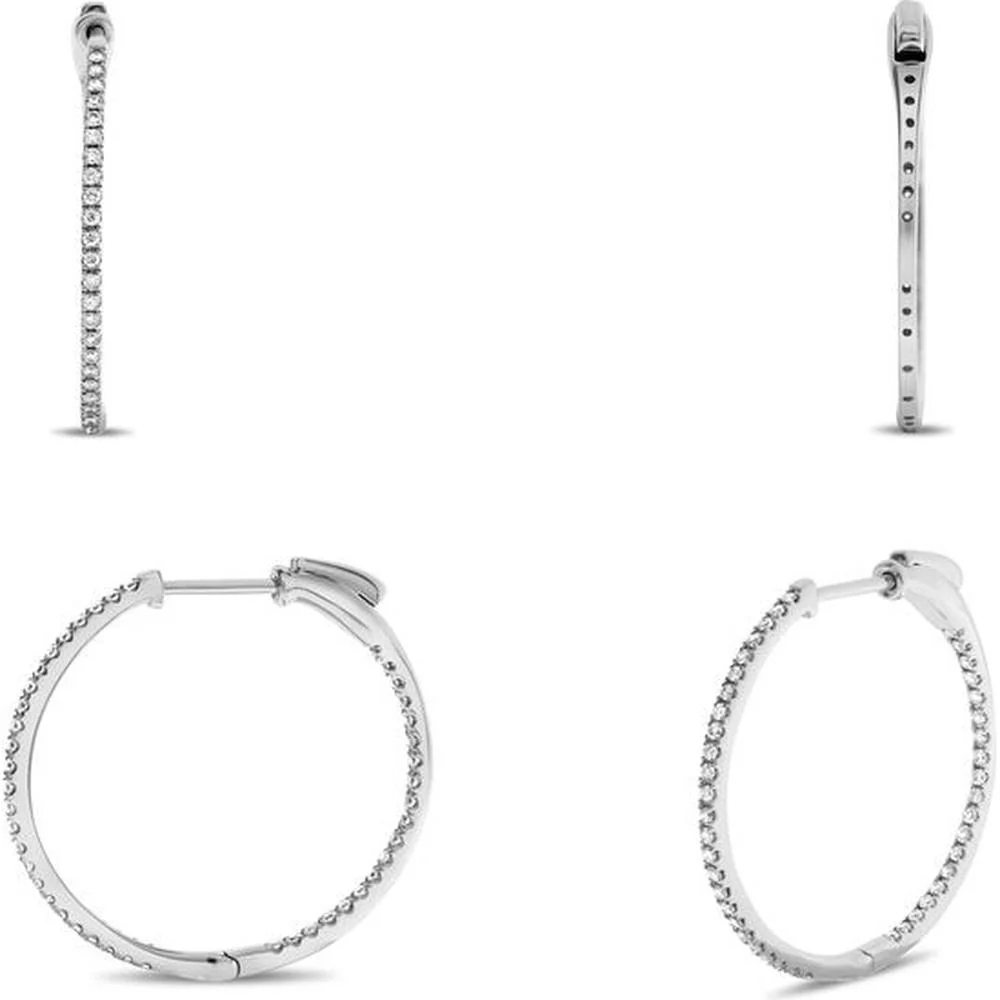 Roman & Jules - 14K White Gold Hoop Earrings with 0.25 Carat Round Diamonds in Micropavé Setting - 0.75" Diameter