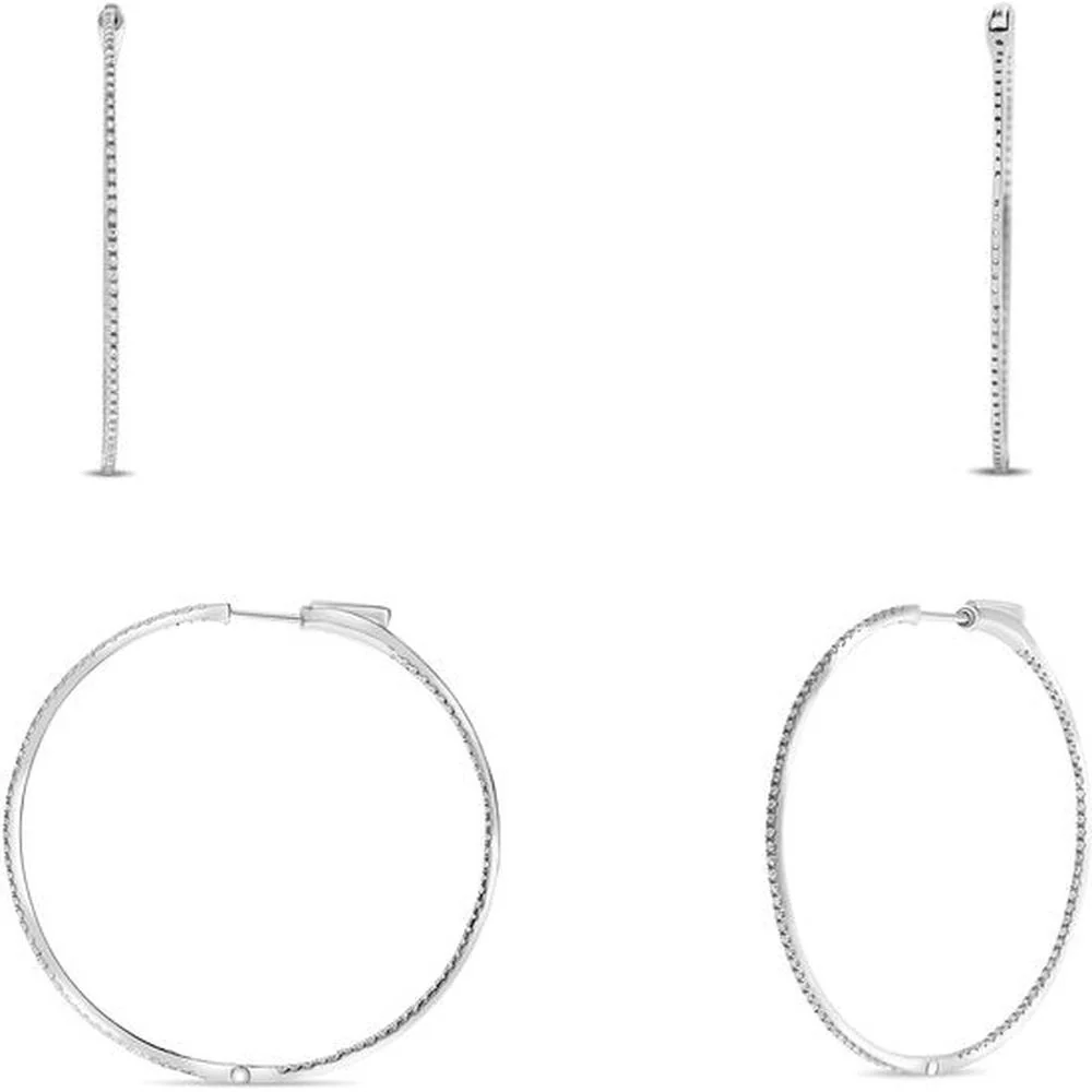 Roman & Jules - 14K White Gold Hoop Earrings with 0.50 Carat Total Round Diamonds in Micropavé Setting