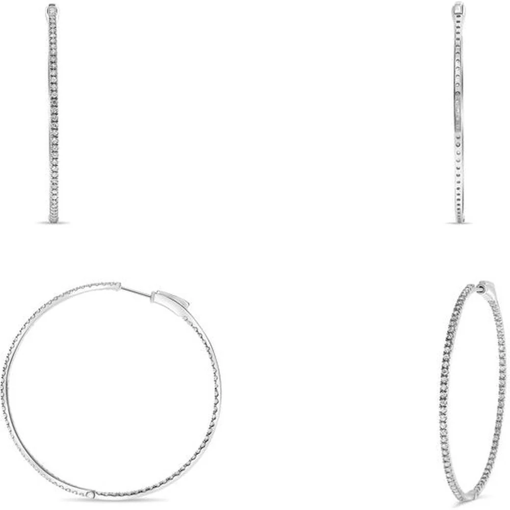 Roman & Jules - 14K White Gold Hoop Earrings with Micropavé Round Diamonds - 1.00 Carat Total Diamond Weight